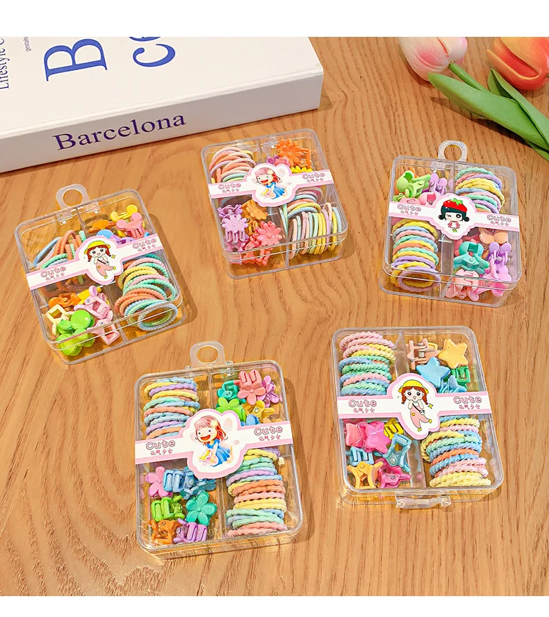 2023 New summer cute hair circle leather band hair clip small grab clip set children\'s high elastic small leather band princess