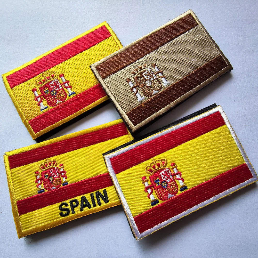 Spain Flag Hook & Loop Patch Custom Multicolor Embroidery Morale Badges for Military Outdoor Tactics Backpack Helmet  Armbands