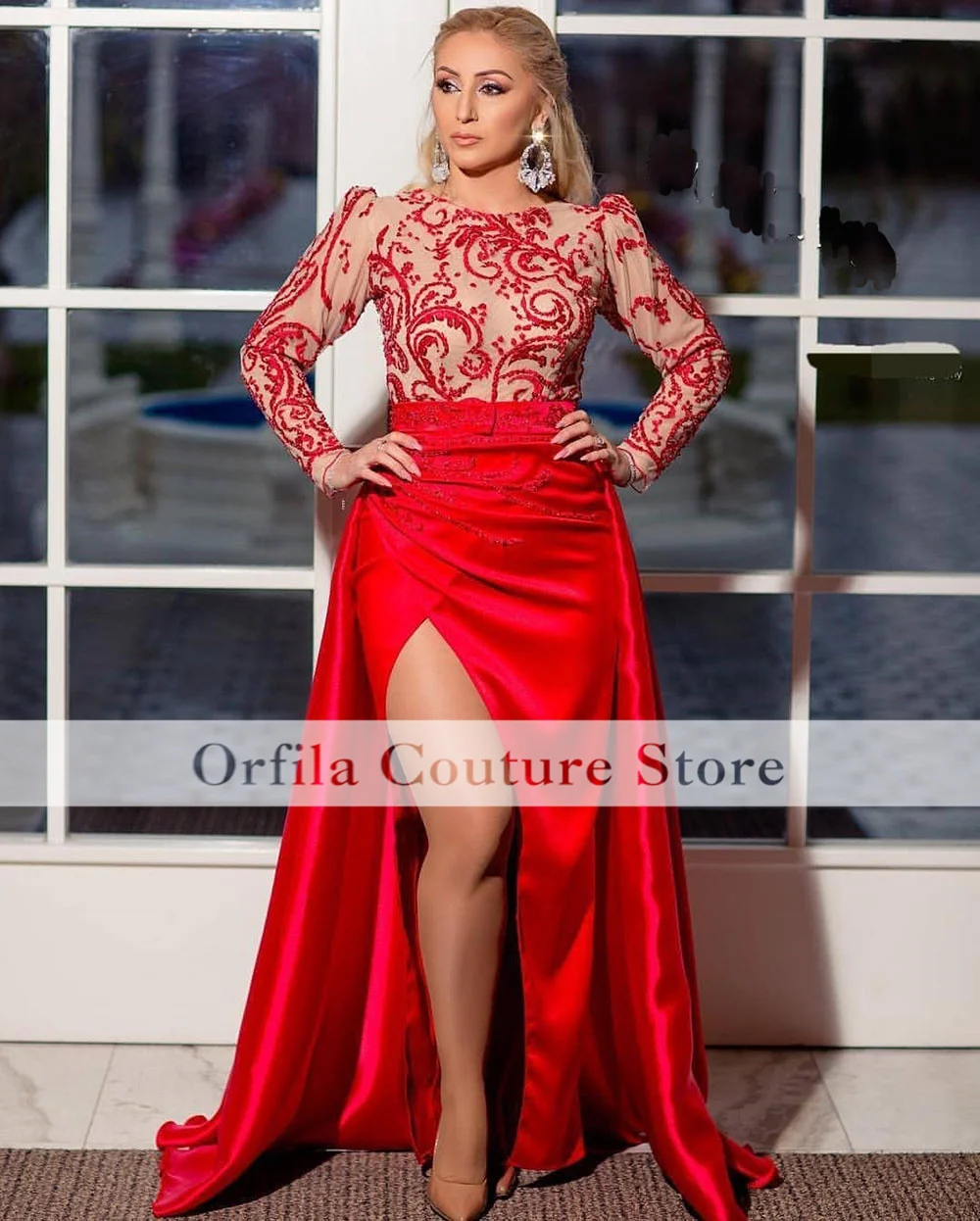 Sharon Said Luxury Dubai Evening Dresses 2023 Red Appliques Abaya Formal Dresses Long Sleeves Women Caftan Gowns