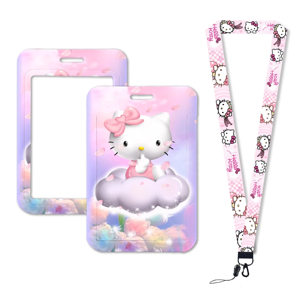 Lovely Hello Kitty ID Badge Card Holder Sanrio Lanyard Sanrio Girls Door Card Case Neck Strap Credit Card Holder Accessories