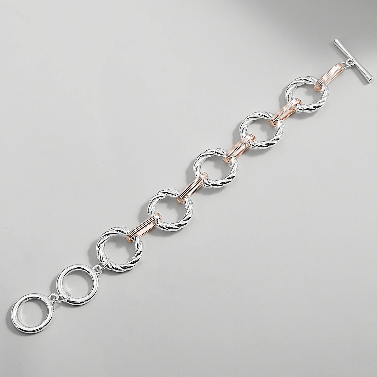 Amorcome Minimalist Silver Color Hollow Thick Chain Bracelet for Women Classic Stackable OT Buckle Charm Bracelet Jewelry Gift