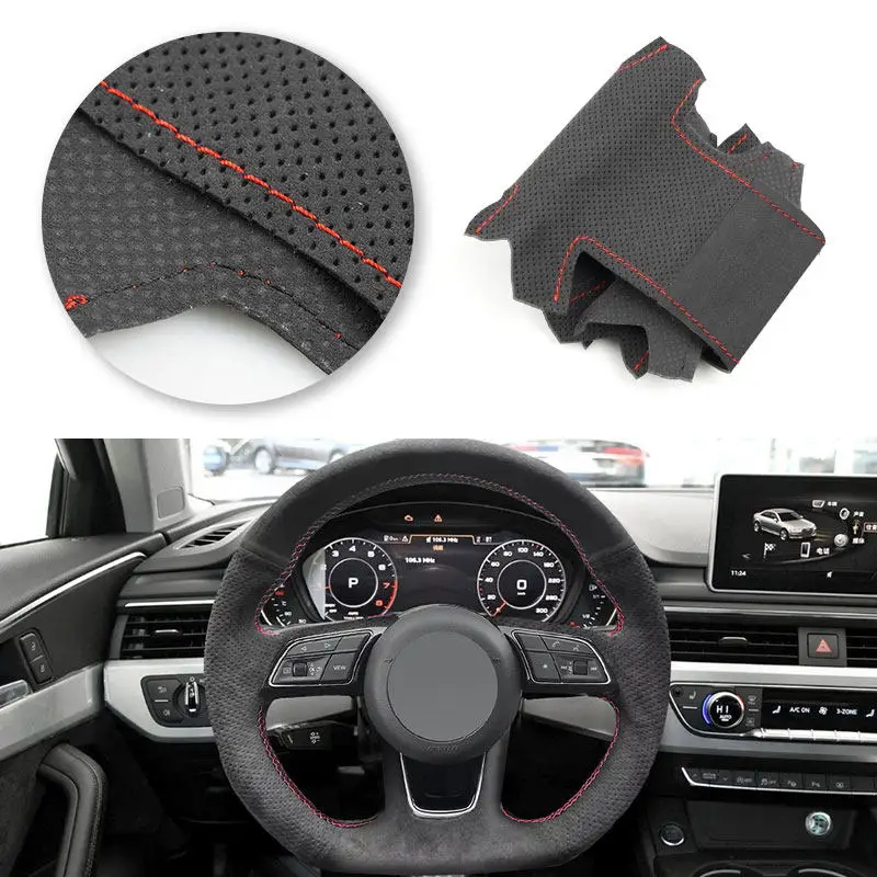 

Для Audi A1 A3 A4 A5 S3 S4 S5 SQ2 Q2 салон автомобиля, руль, замшевый перфорированный кожаный чехол, защитная отделка