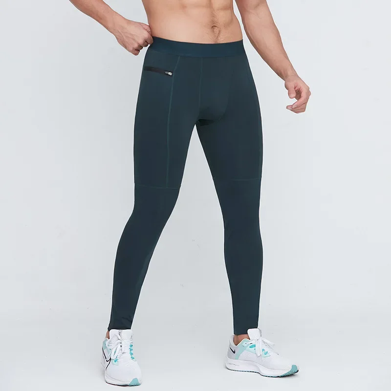 Heren Marathon Running Training Compressiebroek Sneldrogende panty Sportlegging Gym Fitness voor mannen met zijvak met ritssluiting