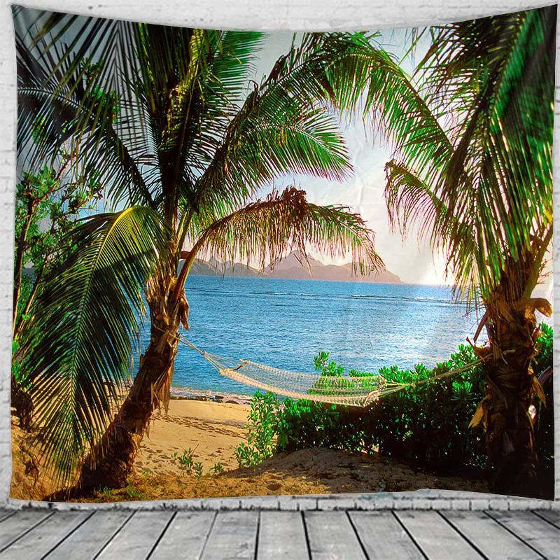 

3D Seaside Coconut Tree Landscape Decorative Tapestry Hippie Wall Bohemian Style Bedroom Dorm Hanging