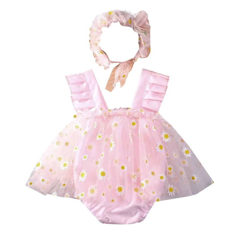 

2Pcs Baby's First Photoshoots Outfit Delicate Dress with Headband Set, Lovely Girls Photography Dress & Hairband