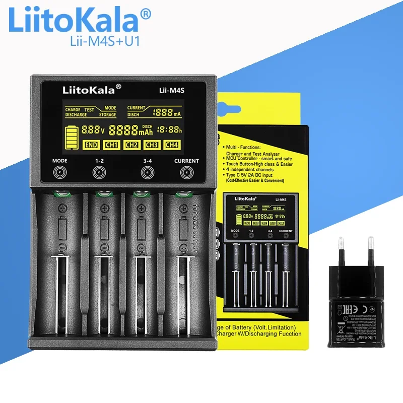 1-5PCS LiitoKala Lii-M4S 18650 Smart Charger LCD Display for 26650 21700 32650 18500 20700 21700 16340 CR123A AA AAA battery