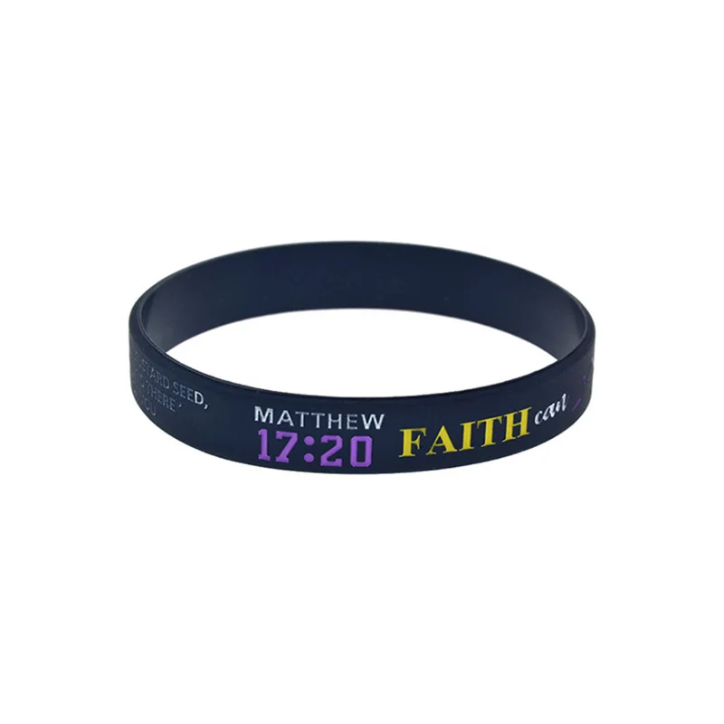 50 Pcs Jesus Silicone Rubber Wristband Matthew 17:20 Faith can move mountains Christian Bracelets Black