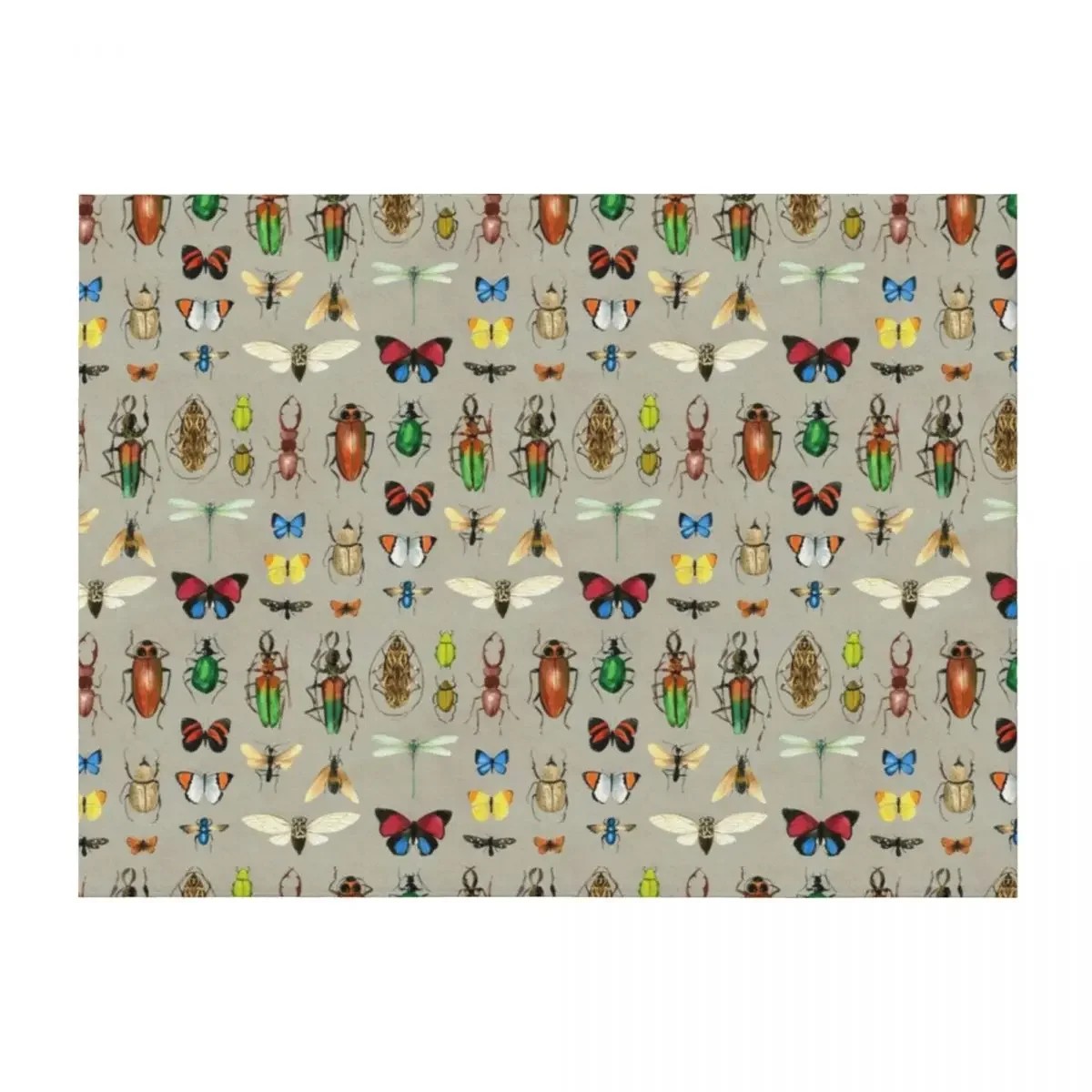 

The Usual Suspects - Insects on grey - watercolour bugs pattern by Cecca Designs Throw Blanket Summer Beddings Vintage Blankets