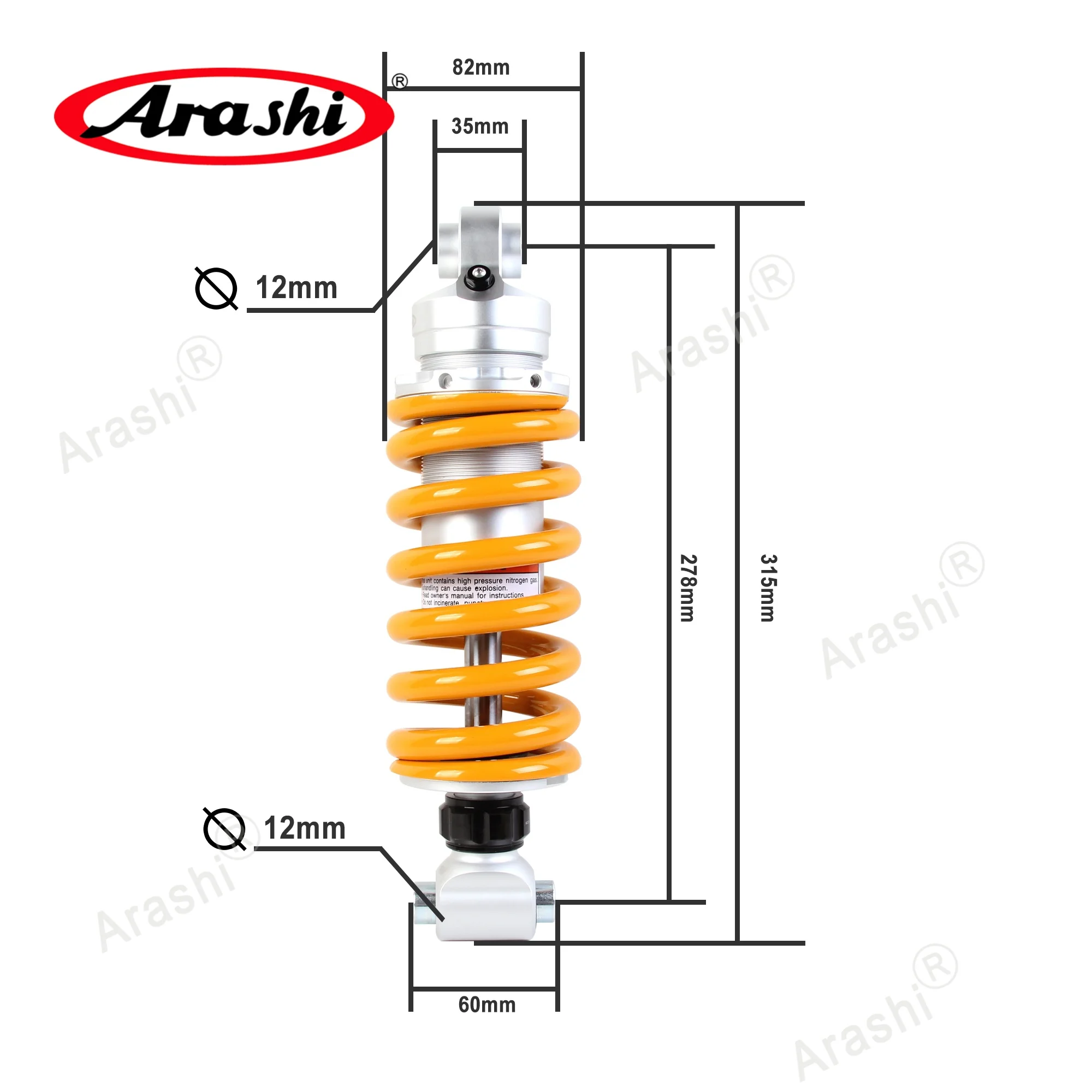 Arashi 278mm Air Shock Absorber For YAMAHA YZF R3 YZF-R3 / ABS / YZFR25 YZF R25 / MT03 MT-03 2014-2024 Monoshock Rear Suspension - view 2