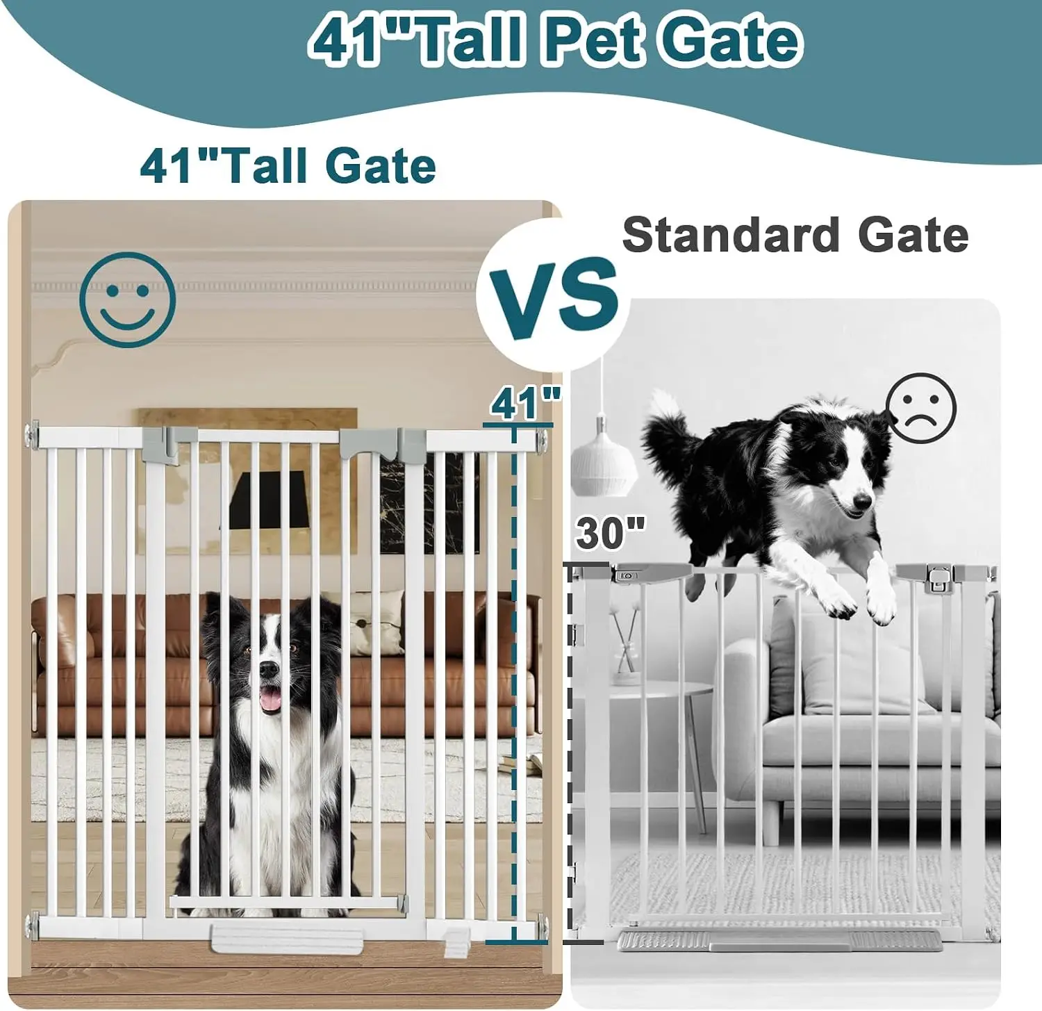 41 Inch Extra Tall Dog Gate Indoor 30 625 Wide Heavy Duty Pet Gate Doorways Baby Gate Walk Through Auto Close Pressure Mounted S