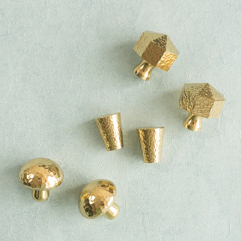 Nordic Pure Brass High-end Handmade Hammer Pattern Closet Dresser Hardware Drawer Cupboard Pull Cabinet Kitchen Furniture Handle