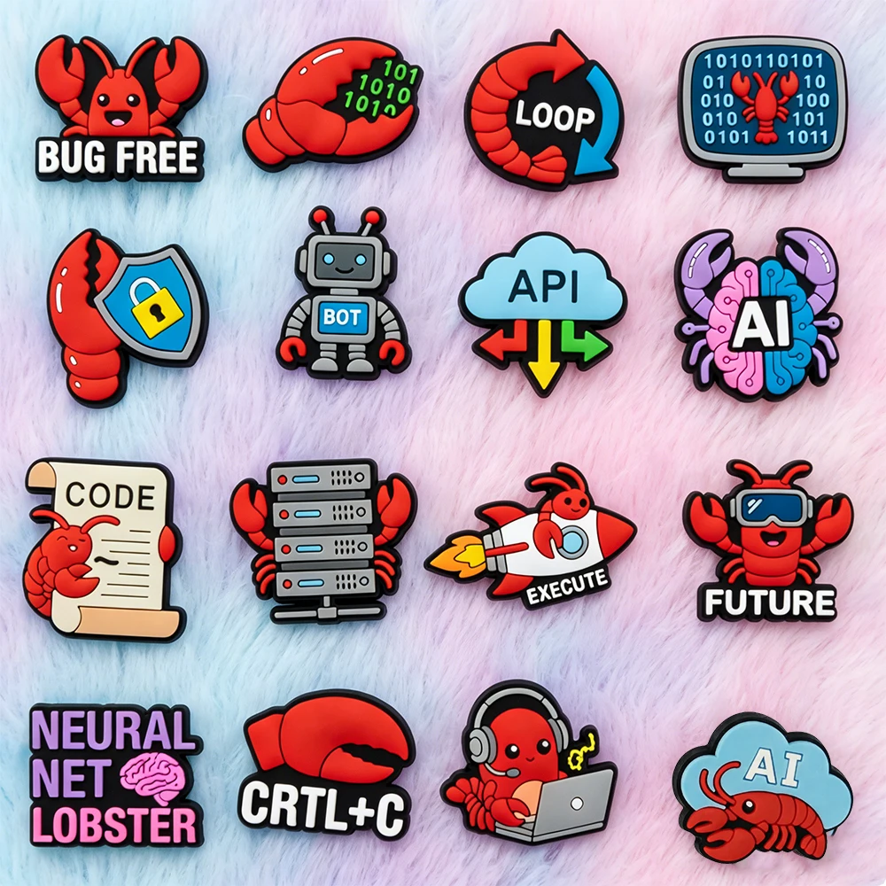 16Pcs PVC Funny Coding Technology Lobster Shoe Charms for crocs DIY Badge Clogs Buckle Pins Decor Jeans Shoe Accessories X-mas