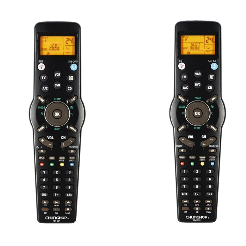 

2X CHUNGHOP RM991 Smart Universal Remote Control Multifunctional Learning Remote Control For TV/TXT,DVD CD,VCR,SAT/CABLE And A/C