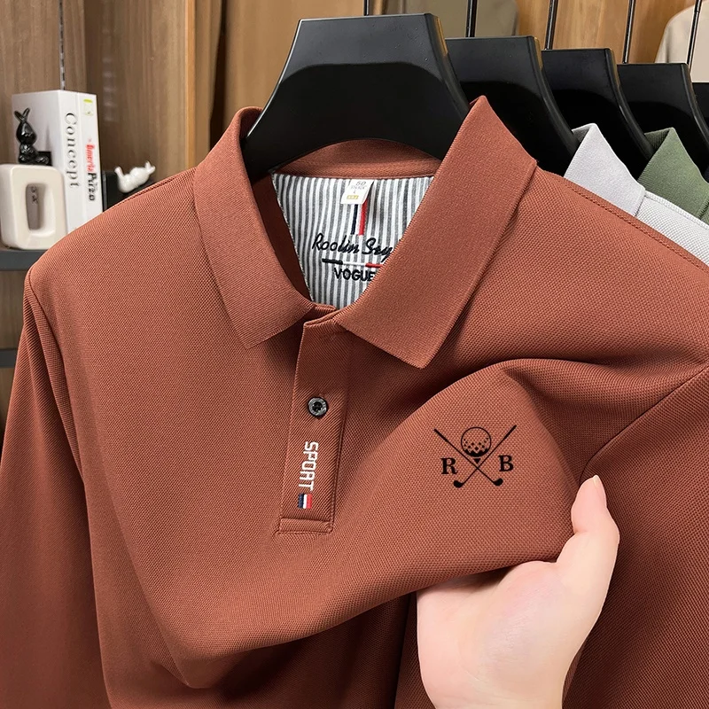 Herbstmode für Herren: Hautfreundliches, bedrucktes Polohemd, weiches, einfarbiges Langarm-T-Shirt, vielseitiges Business-Outfit für Herren. – Detail 6