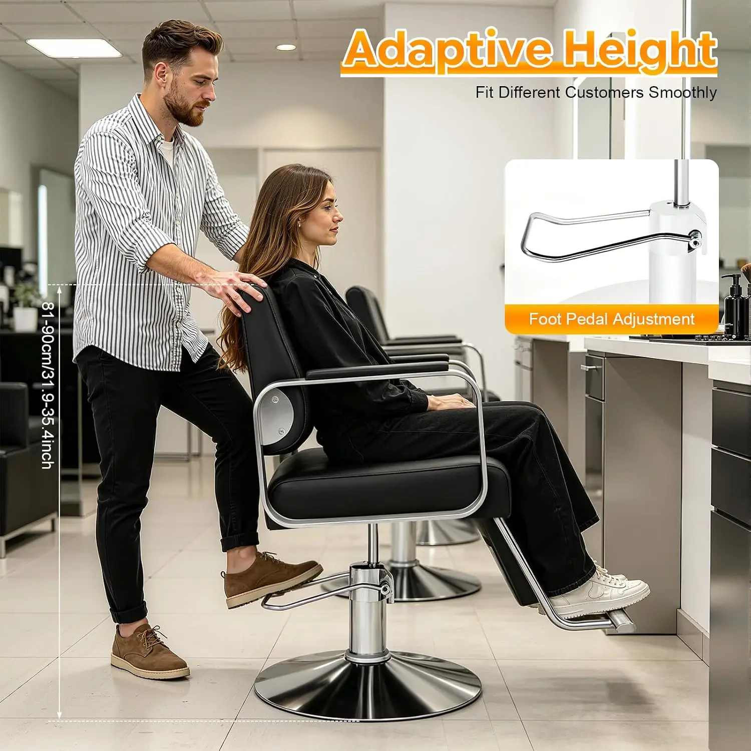 Salon Barber Chair for Hair Stylist, Hydraulic Reclining Styling Chair, Heavy Duty Tattoo Shampoo Equipment, Customized - view 3