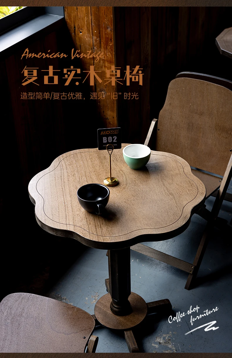 

Medieval solid wood dining table small wooden small coffee table restaurant table and chair furniture