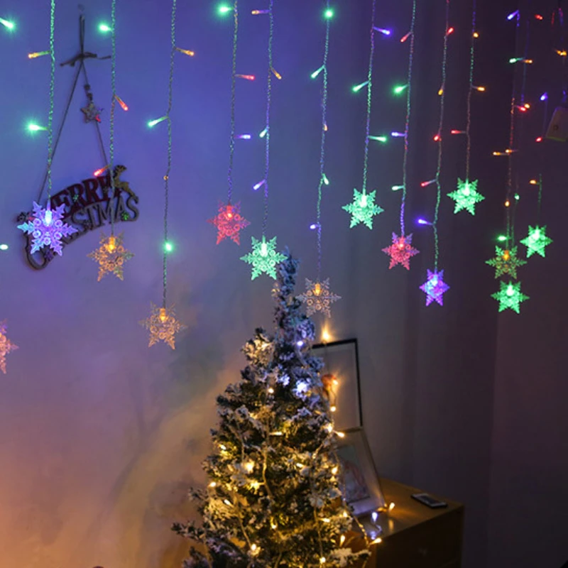 

Christmas Light Led Snowflake Curtain Fairy String Lights Garden Outdoor Garland for Home Party New Year 2025 Wedding Decoration