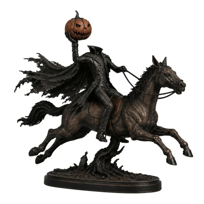 22cm Headless Horseman Resin Statue Halloween Pumpkin Knight Figure Sculpture Home Desk Room Decoration Ornament Gift