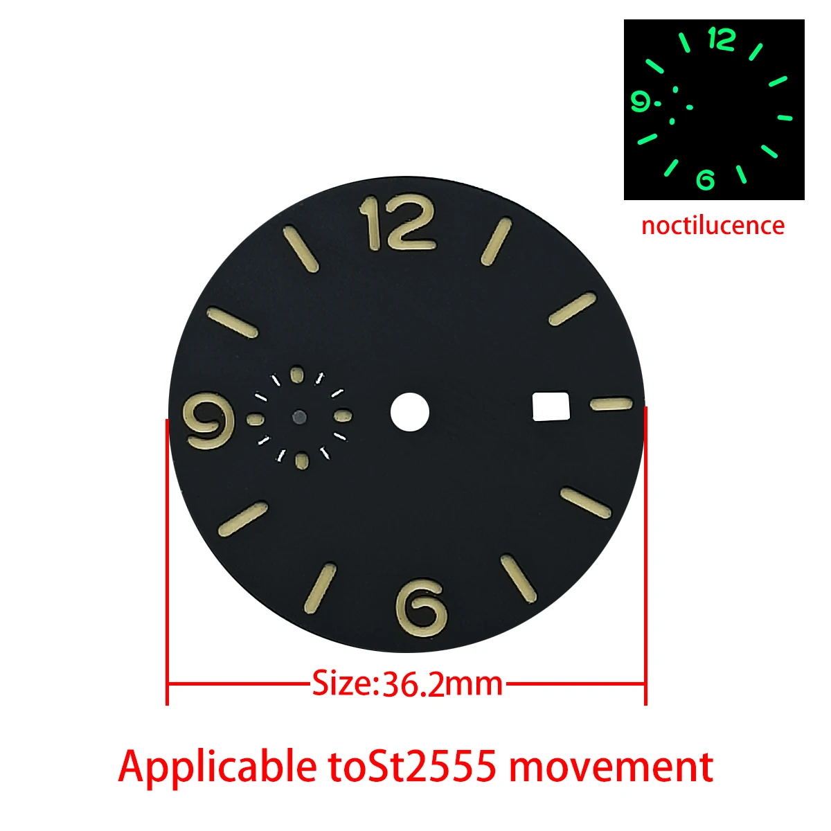 Fashionable watch 36.2MM dial suitable for ST2555 movement modification, luminous dial customization logo