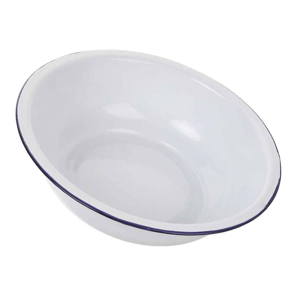 

Vintage Enamelware Basin Thickened Retro Design Durable Kitchen Sink Porcelain Homeware Pure White Large Capacity Mixing Bowl