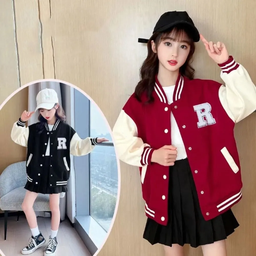

Comfortable Long Sleeve Children Baseball Uniform Loose Teens Girls Y2K Coat Clothing Retro Spring Autumn Jacket Party