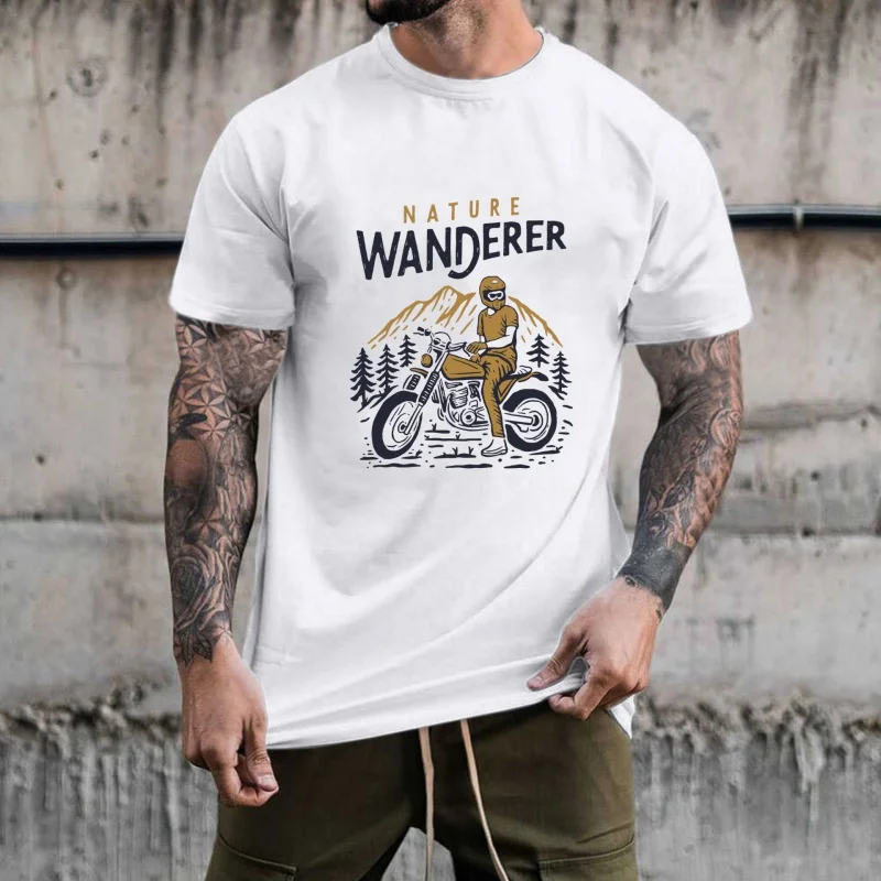 Outdoor Style Nature Wanderer Motorcycle Riding Pattern Heat - Transfer White Ink Iron - on, Suitable for T - shirts, Canvas