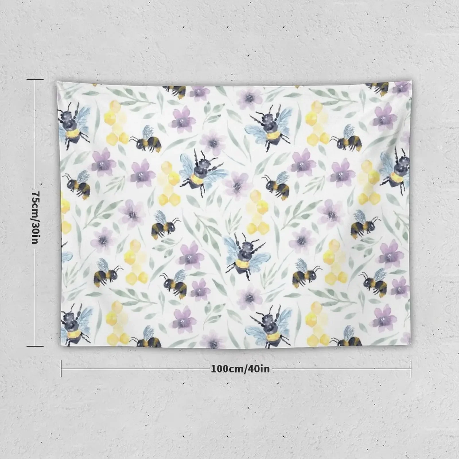 Watercolor Bee Pollinators with florals Tapestry Room Aesthetic Anime Decor Home Decorations Tapestry