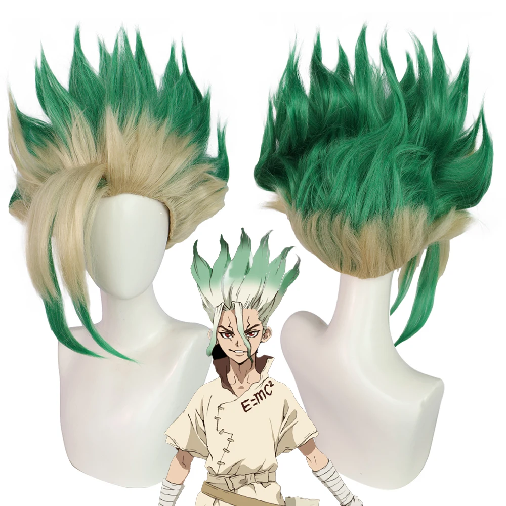 

Anime Ishigami Senku‌‌ Cosplay Synthetic Hair Dr.Stone Green Gradient High Hair Suitable For Everyday Party Role-Playing Wig
