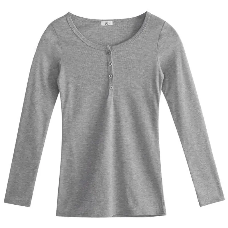 

Women's Slim Fit Long Sve Cotton T-irt Button up Base Layer irt Early Autumn Top Spring Faionable Pure Cotton