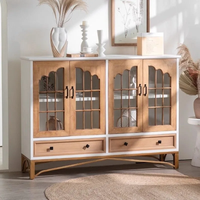 American solid wood side cabinet, white pastoral corridor aisle storage cabinet