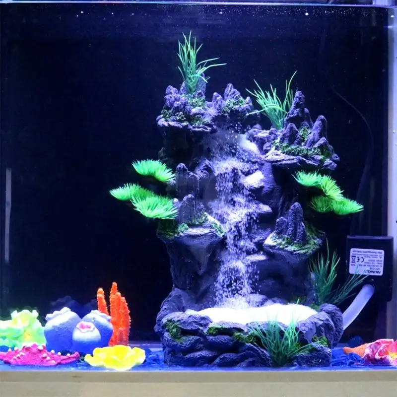 KX4B Aquarium Mountain View Ornament Cascada roca con paisaje blanca