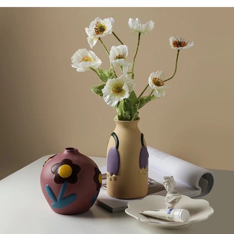 

Окрашенные керамические вазы в стиле ретро, украшения для гостиной, цветочная композиция, украшения для крыльца, домашний декор CN (Происхождение)