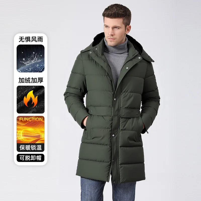 

Мужская утепленная длинная парка со съемным капюшоном, теплая стеганая куртка-пуховик, водонепроницаемая ветрозащитная пуховая ветровка, утепленная пышная парка