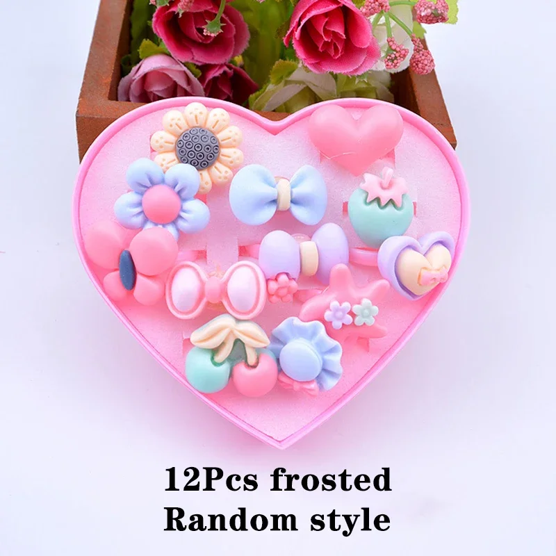 Beauty 12/24/36/Pcs/Set Kids Jewelry Girl Makeup Rings Toy Flower Bow Pretend Play Princess Kids Girl Rings Decor Girl Gifts