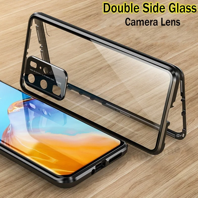 Metal Frame Double Sided Glass Magnetic Phone Case For OPPO Reno 5 Reno 6 Reno 7 Pro Reno7Z 5G Camera Lens Full Protector Cover