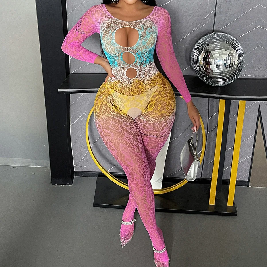 

JSY Sexy Lingerie Women Underwear Gradient Fishnet Bodysuit Nightwear Open Crotch Bodystocking Erotic Lingerie Porno Costume