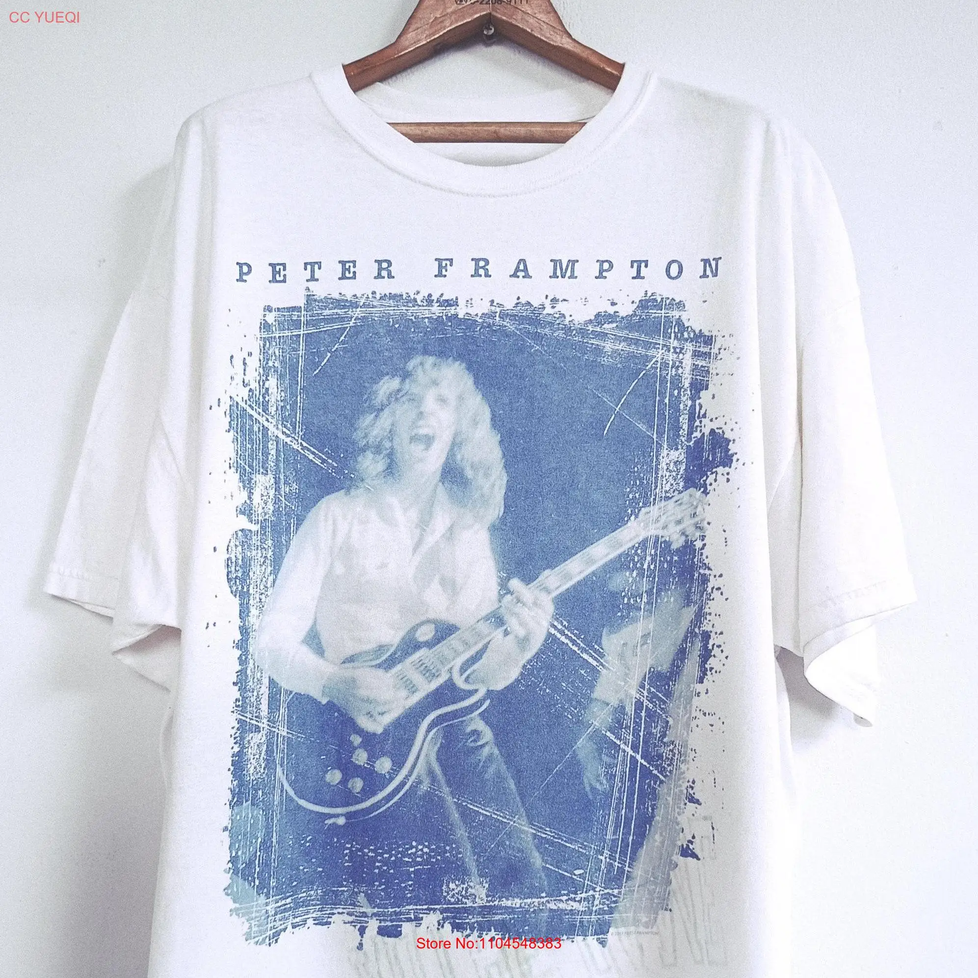 Vintage Peter Frampton T-Shirt Blau Größe XL Weiße Baumwolle Urlaub mit langen oder kurzen Ärmeln