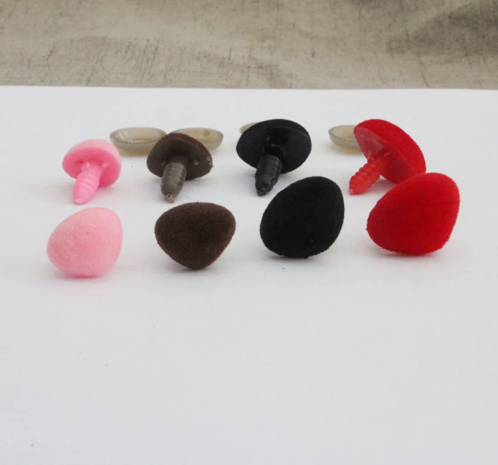 50pcs/lot 12mm to 35mm  pink/red/black/brown flocking  Triangular safety toy nose & soft washer for diy doll findings