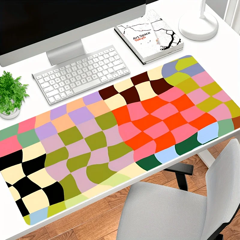 Wavy Checkered Desk Mat Large Gaming Mouse Pad Non-Slip Rubber Office Workstation Mat