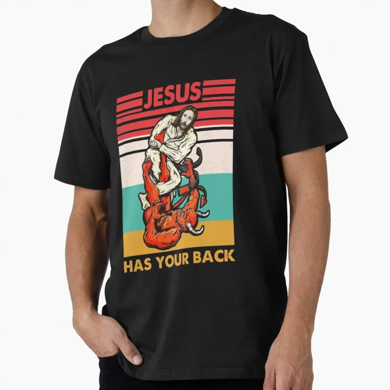 

Brazilian Jiu Jitsu Jesus Has Your Back 1229 Funny Gift t shirt for men Humor God joke printed clothes All size Tops S-6XL
