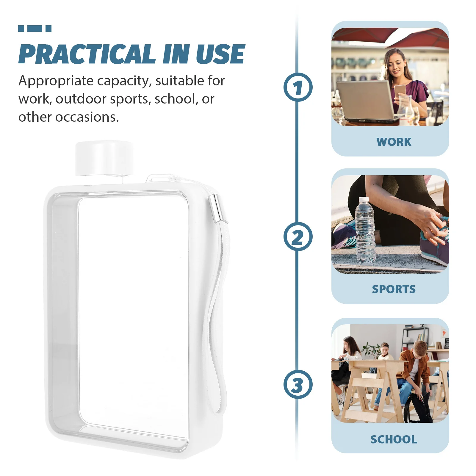 

Flat Water Bottle Portable Outdoor Sports Carrier Compact Leakproof Pc Material Suitable for Running Jogging School Work