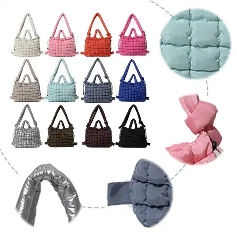 Puffer-Einkaufstasche für Damen, gesteppte Polsterung, Umhängetasche, verstellbarer Riemen, bauschige Handtasche, mehrere Taschen, Umhängetasche