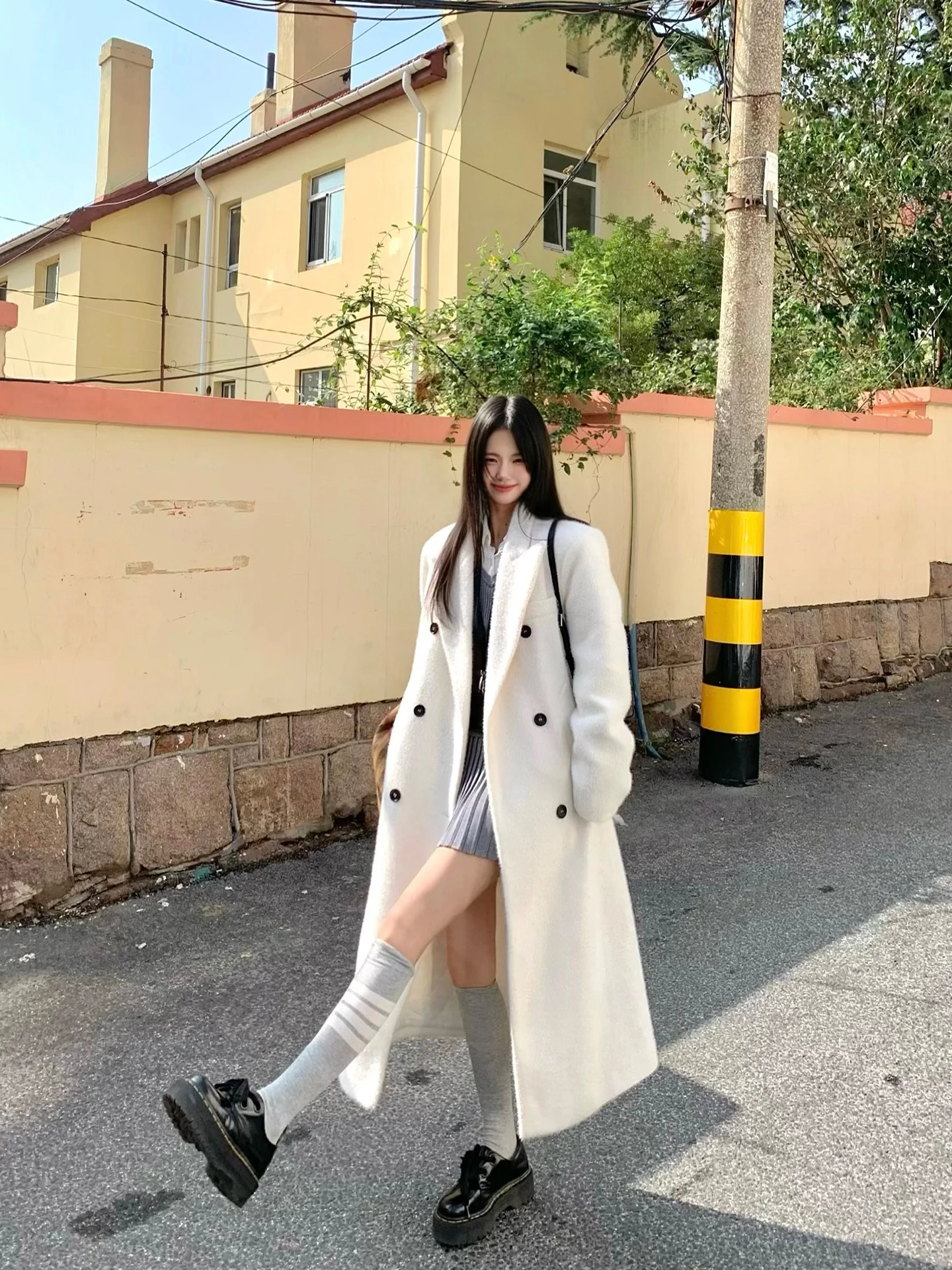 

White Woolen Coat Korean Sle Mid-Length Outerwear for Women Winter New Arrival Faion Small Size High-Powered