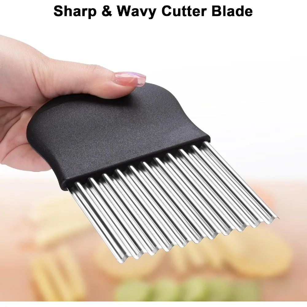 2 Pack Wavy Crinkle Cutter Knife, Stainless Steel Crinkle Slicer with Non-Slip Handle, Multifunctional Wave Cutting Tool for Potato Carrot Veggie Fries Salad Holiday Housewarming Gift