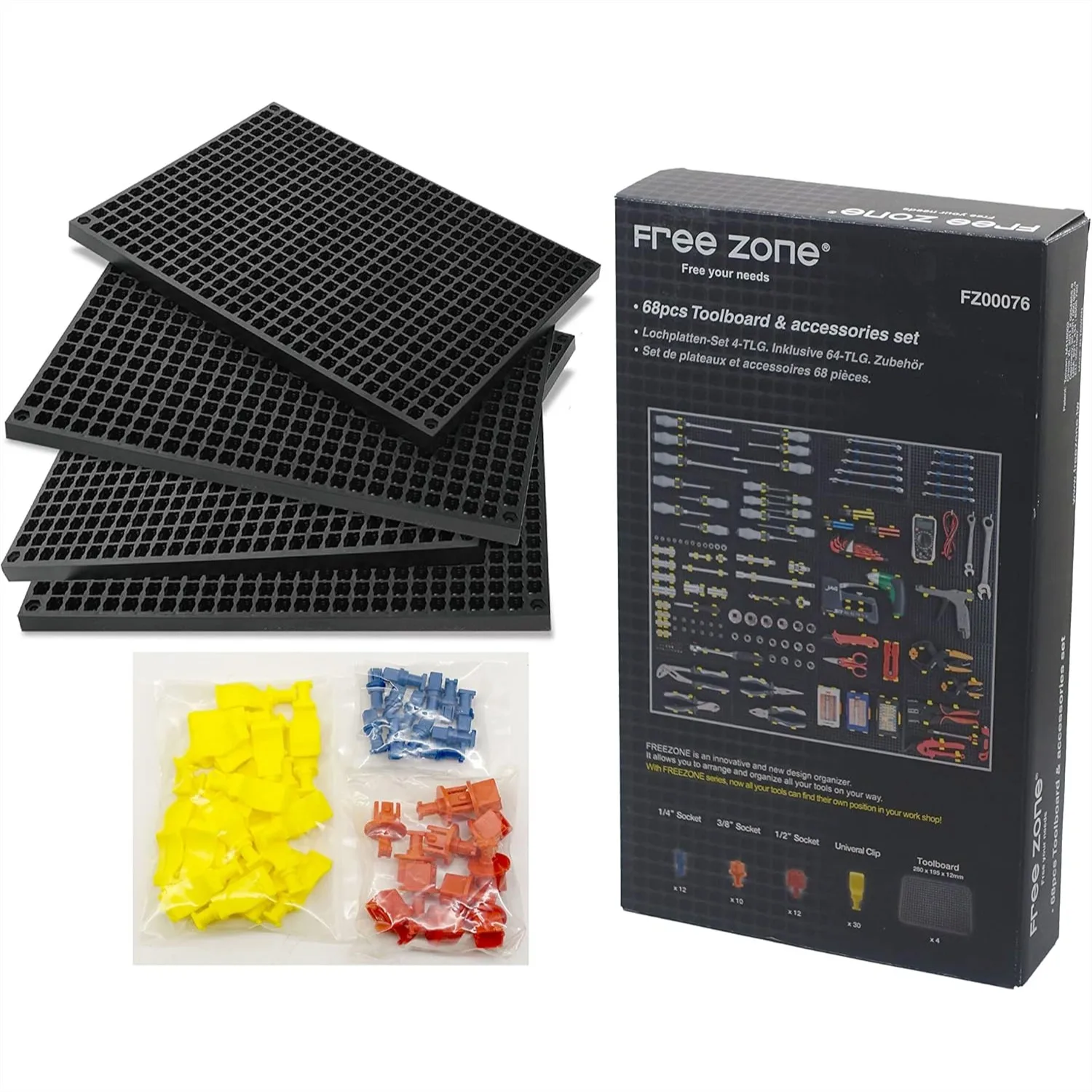 

68-Piece Large Pegboard Tool Organizer Set, Black, Flexible Modular Storage for Garage Workshop