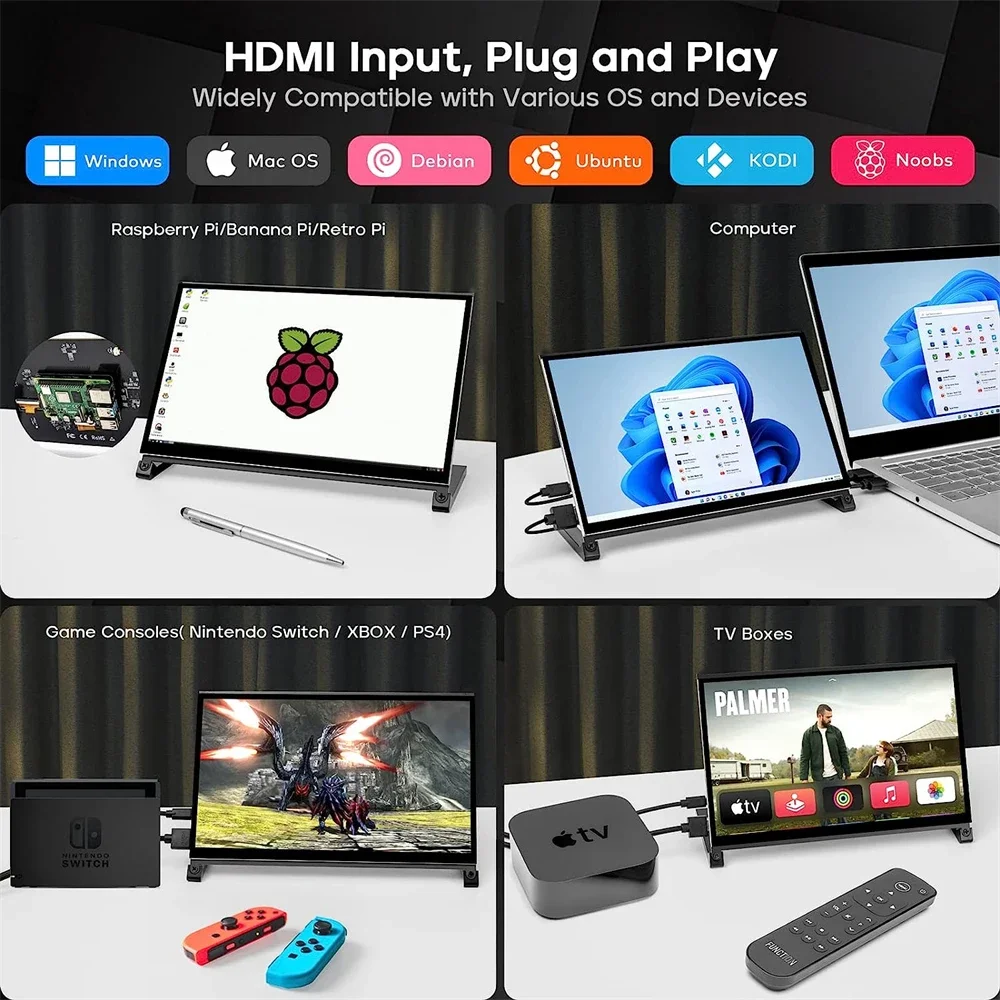 Imagem -04 - Portátil Raspberry pi Monitor Touch Screen Hdmi Ips Hdmi Zero b b Mais Win11 10 10.1 1024x600