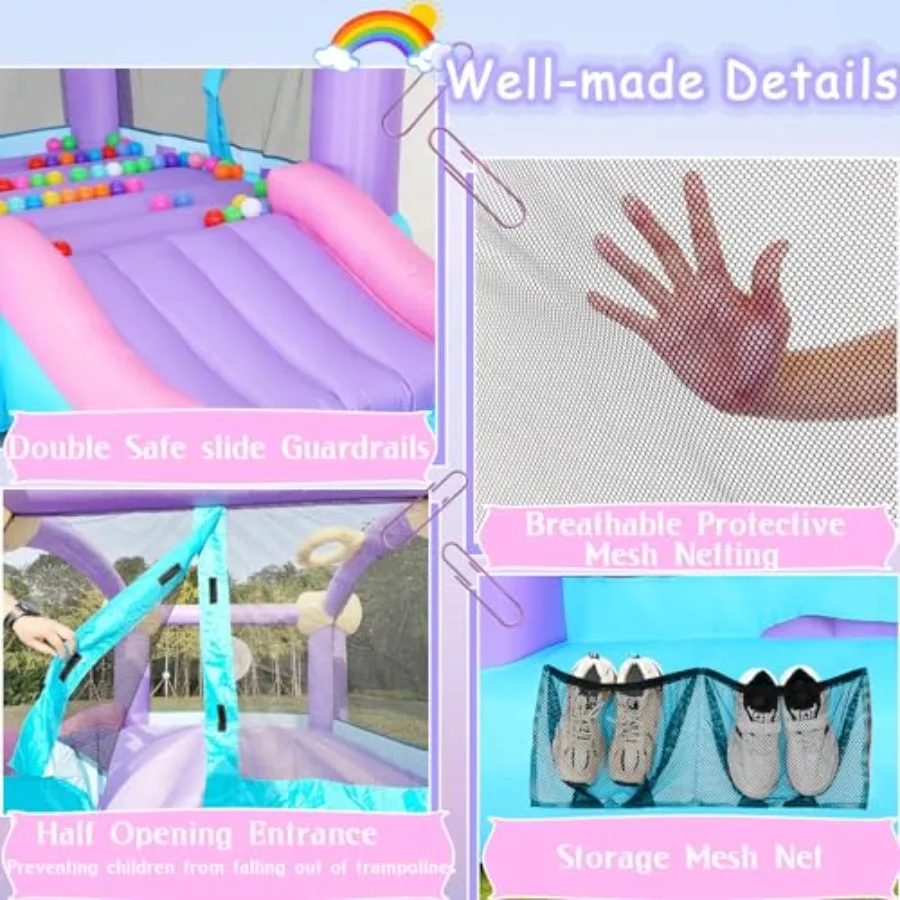 바운스 하우스, 어린이용 블로워 포함 에어바운스(3-10세), 슬라이드/볼풀 포함 실내외 겸용 바운시 하우스, 5 in 1 점프