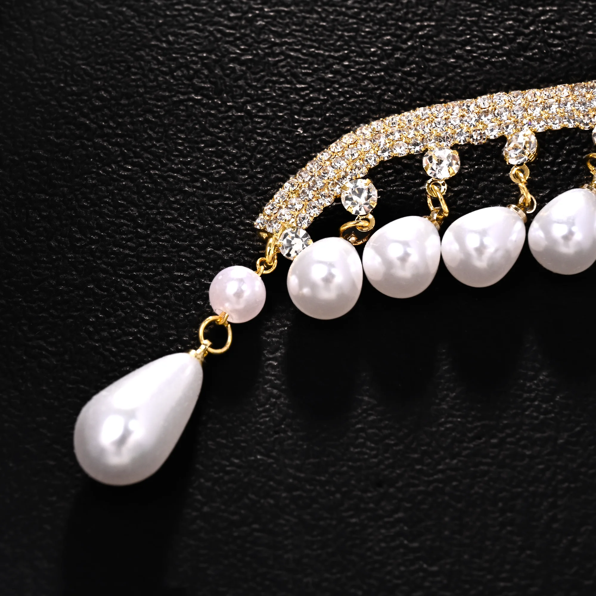 Open Collar Necklace Rhinestone Faux Pearl Teardrop Choker No Clasp Statement Jewelry for Women Wedding Prom Party Evening Wear