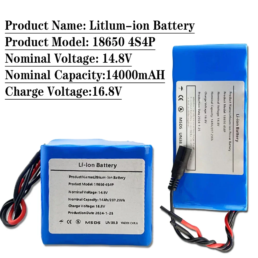 

4S4P 14.8V 14000mAh 18650 Lithium Battery Pack 118W For LED Night Fishing Lamp Heater Miner Lamp Amplifier Cell+16.8V 2A Charger