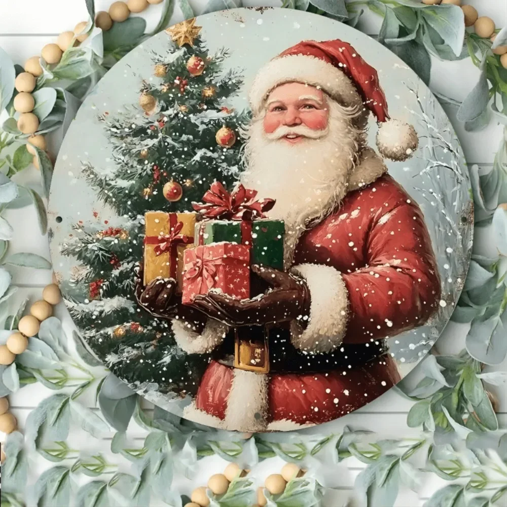لافتة قصدير كلاسيكية سانتا وهدايا، لوحة فنية جدارية غريبة الأطوار مقاس 8 بوصات، ديكور داخلي/خارجي فريد وهدية للأصدقاء